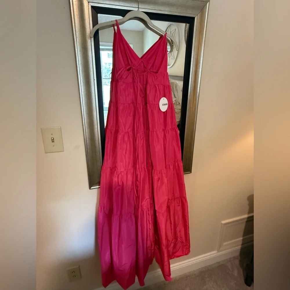 STAUD Hot Pink Ripley Tiered V-Neck Maxi Dress - Picture 2 of 4